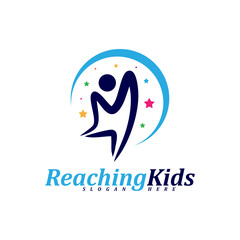Child reaching stars logo design concept vector. Reaching Stars Logo Design Template. Dream star logo. Creative Symbol. Icon