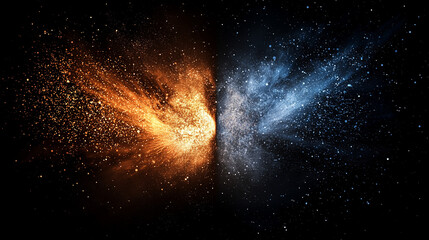 A conceptual artistic piece showing the dual nature of light, with one half as a wave and the other half as particles, surrounded by dark space, symbolizing wave-particle duality.