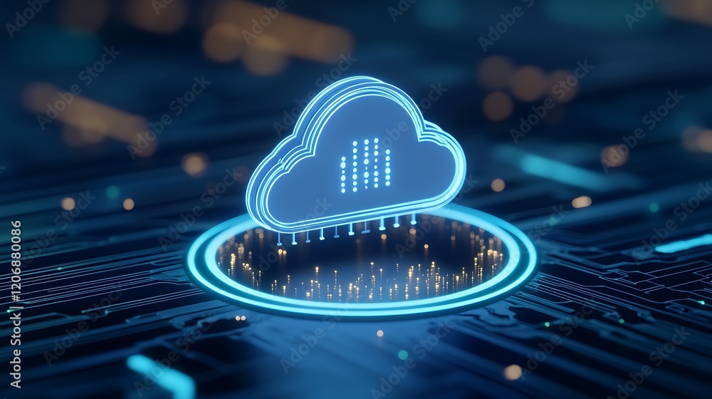Poster digital cloud icon surrounded by circuits representing modern data technology and connectivity solut
