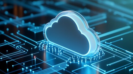 Digital Cloud Icon with Abstract Circuit Board Background for Technology and Innovation Concepts