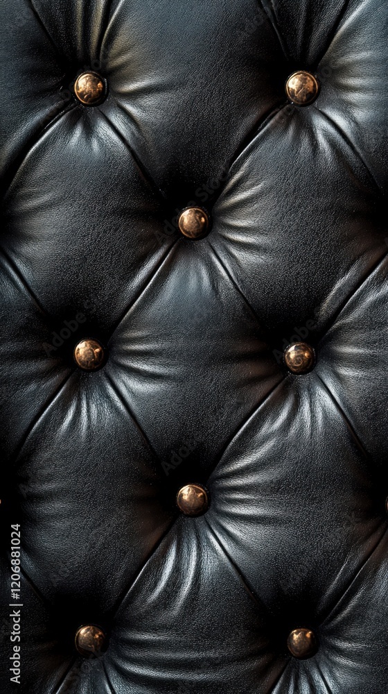 Poster luxurious black leather upholstery with elegant tufted design and metallic buttons creating a classi