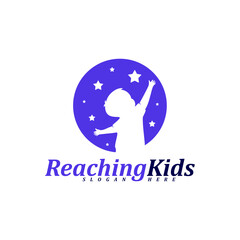 Child reaching stars logo design concept vector. Reaching Stars Logo Design Template. Dream star logo. Creative Symbol. Icon