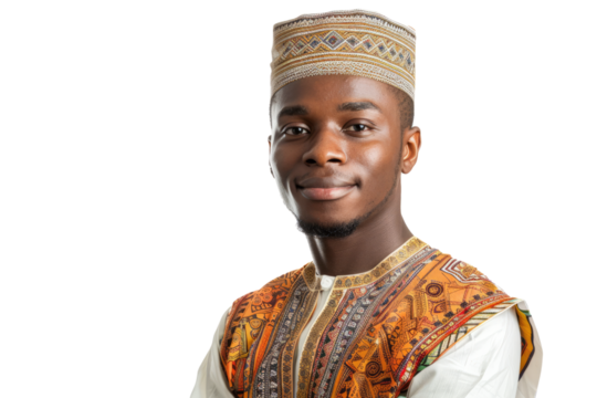 A young businessman from Africa, dressed in traditional attire, showcasing the richness of cultural diversity in modern business