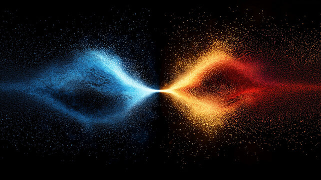 Artistic representation of light&rsquo;s duality&mdash;one half as a wave, the other as particles, floating in dark space. A fusion of science and art exploring quantum physics visually.