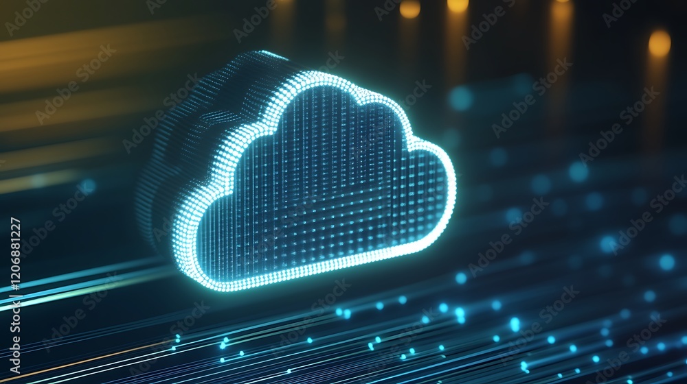 Aufkleber digital cloud icon with glowing lines representing data transmission in futuristic technology backgr