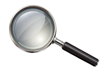Magnifying glass with a black handle. Isolated, on transparent background. PNG