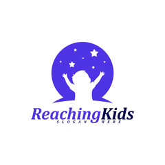 Child reaching stars logo design concept vector. Reaching Stars Logo Design Template. Dream star logo. Creative Symbol. Icon