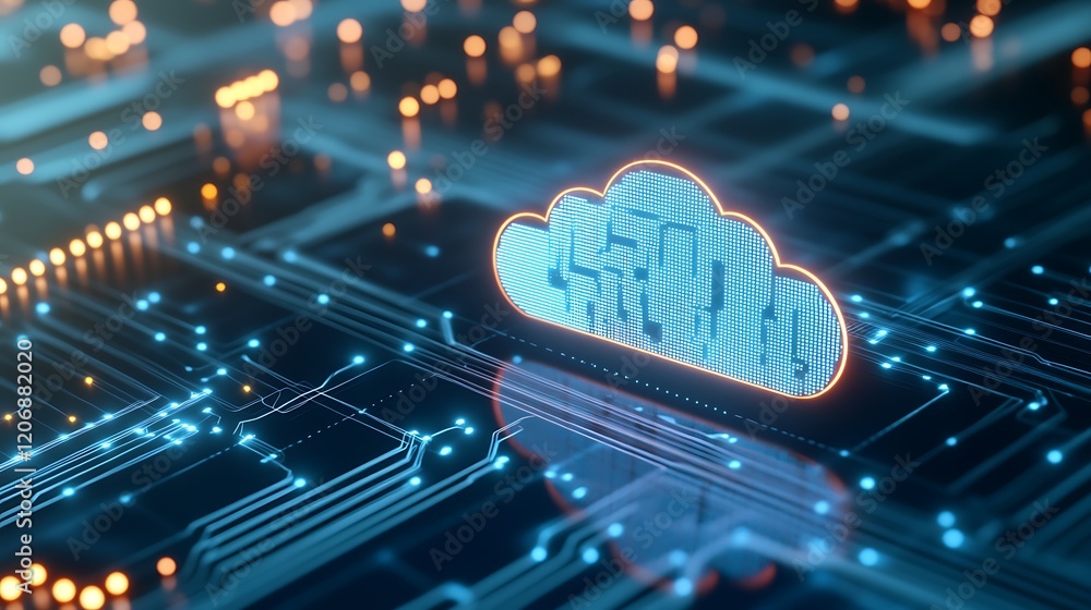 Poster digital cloud storage concept on abstract circuit board background with futuristic technology elemen