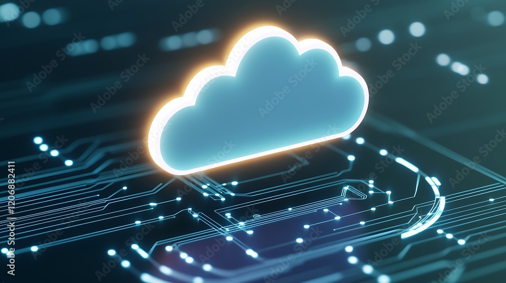 Poster digital cloud storage concept with circuit board background in a modern technology environment