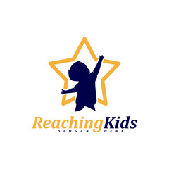 Child reaching stars logo design concept vector. Reaching Stars Logo Design Template. Dream star logo. Creative Symbol. Icon