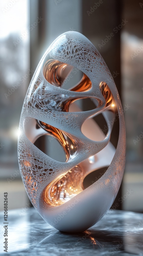Poster creative illumination captured in a unique sculptural piece with delicate patterns and warm light fe