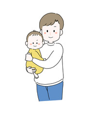 赤ちゃんを縦抱きするパパのイラスト
