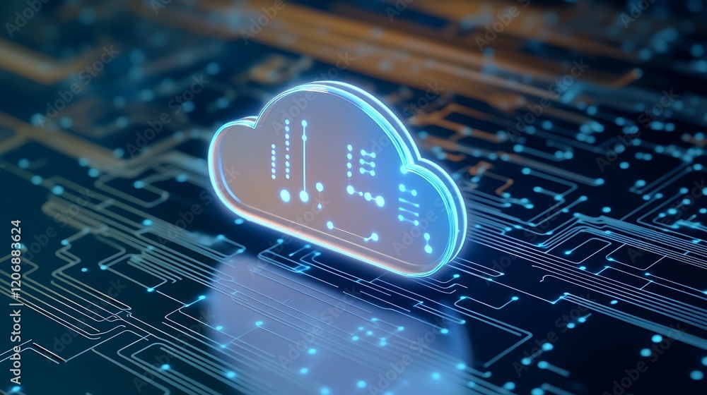 Poster digital cloud symbol on circuit board background representing data storage and technology advancemen