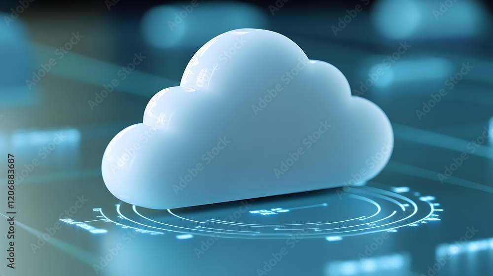 Poster digital cloud symbol on a futuristic interface representing technology, data storage, and connectivi