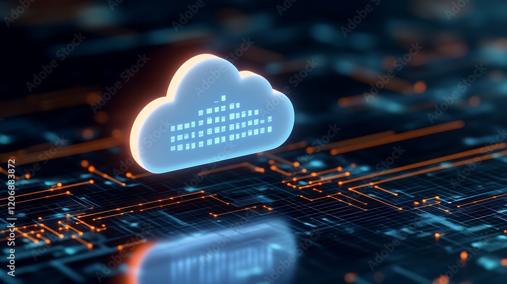 Poster digital cloud symbol with circuit background representing technology and data connectivity in modern