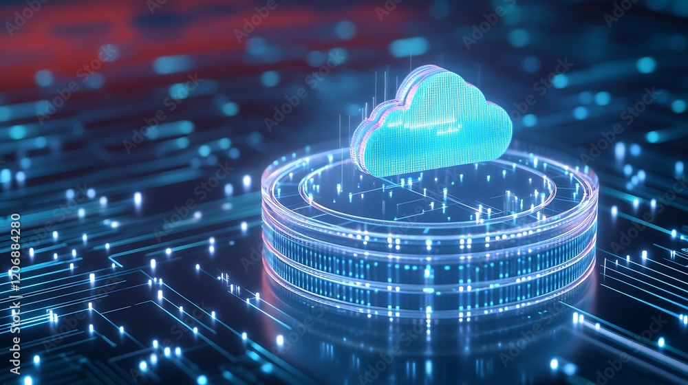 Poster digital cloud technology concept on abstract background with futuristic elements and data streams