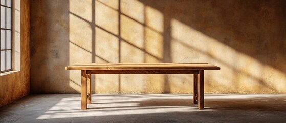 Rustic Wooden Table in Sunlit Room Minimalist Interior Design
