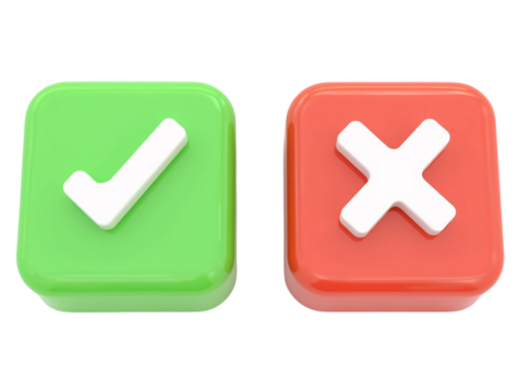  two square buttons side by side. On the left, a bright green button displays a white checkmark symbol generative ai