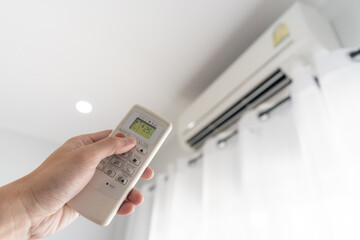 Man control air conditioner for energy saving, saving money, environmental conservation, reducing global warming, power