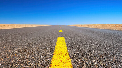 Fototapeta premium Winding Empty Highway Through Vast Barren Desert Under Clear Blue Sky