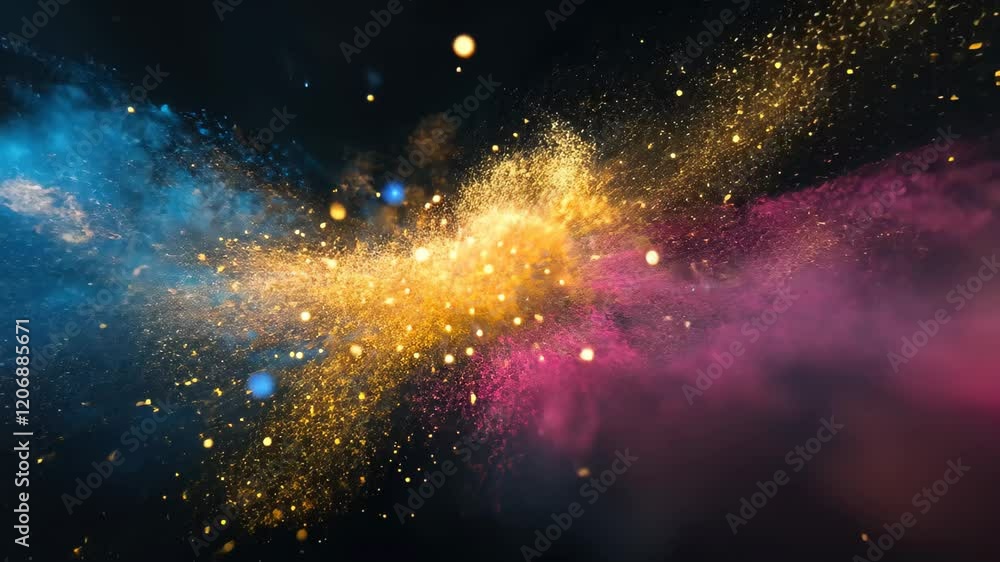 Poster colorful abstract particles move gracefully in slow motion creating a mesmerizing visual experience,