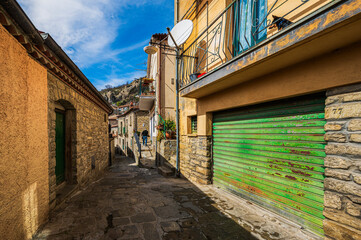 views of the village of Castelmezzano inside the Dolomiti Lucane, Potenza province Basilicata