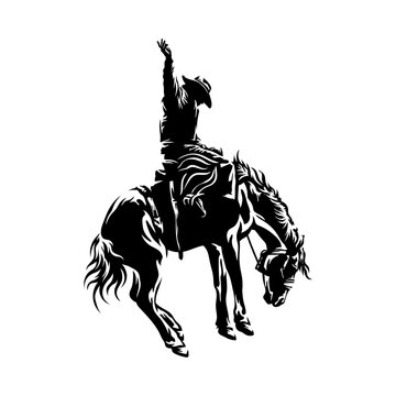 isolated silhouette logo of cowboy riding the horse