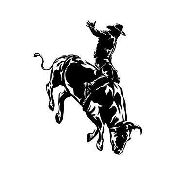 isolated silhouette logo of cowboy riding the bull