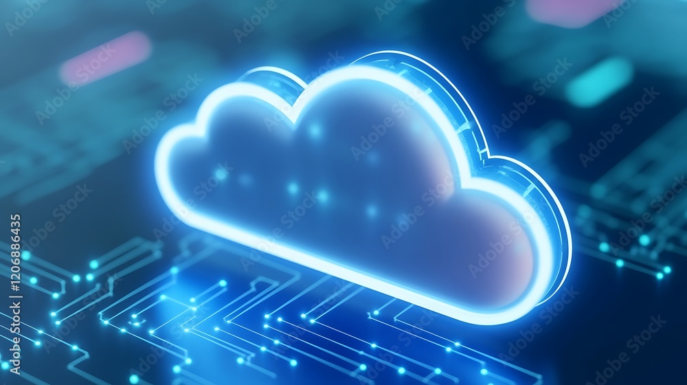 Aufkleber digital cloud technology with futuristic circuit design and neon glow for modern data storage soluti