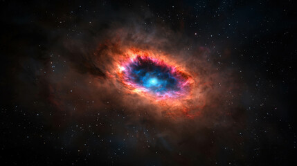 Naklejka premium Ethereal View of Black Hole Pulling in Cosmic Field with Colorful Nebula Surroundings