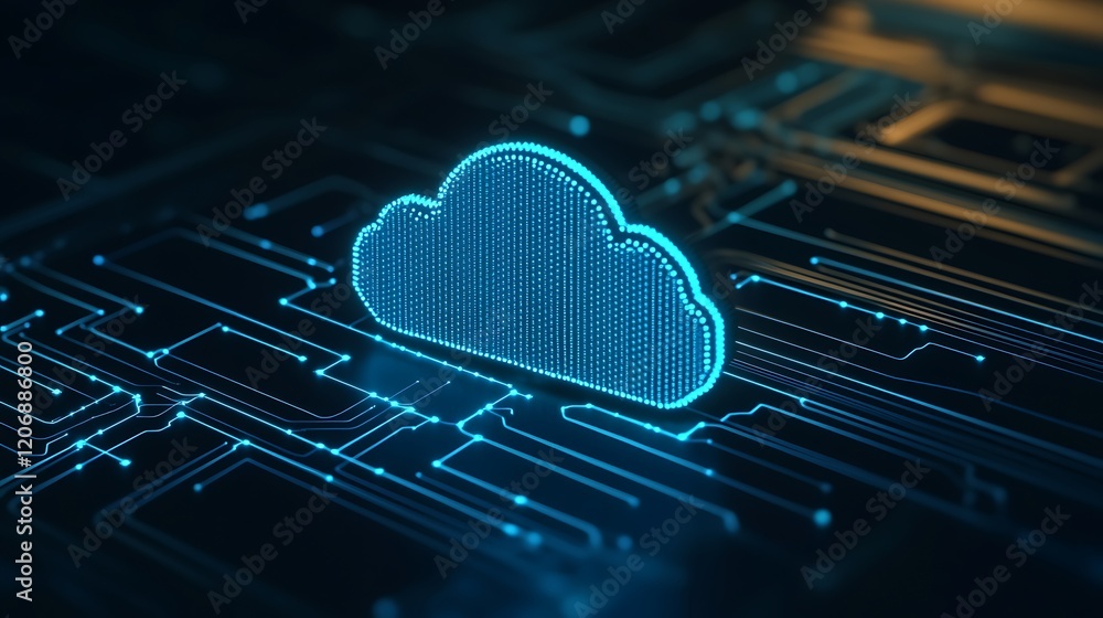 Aufkleber digital cloud with neon circuitry design representing concept of cloud computing and data storage so