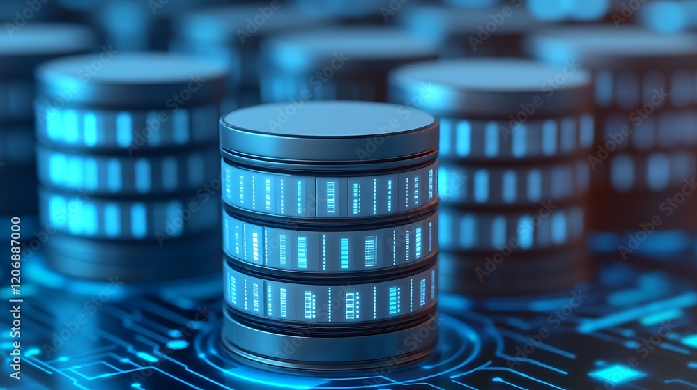 Aufkleber digital data storage concept with blue light patterns on server hard drives in high-tech environment