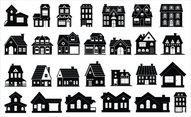 house and building icons. Flat style houses symbols for apps and websites on white background. Real estate. Vector illustration