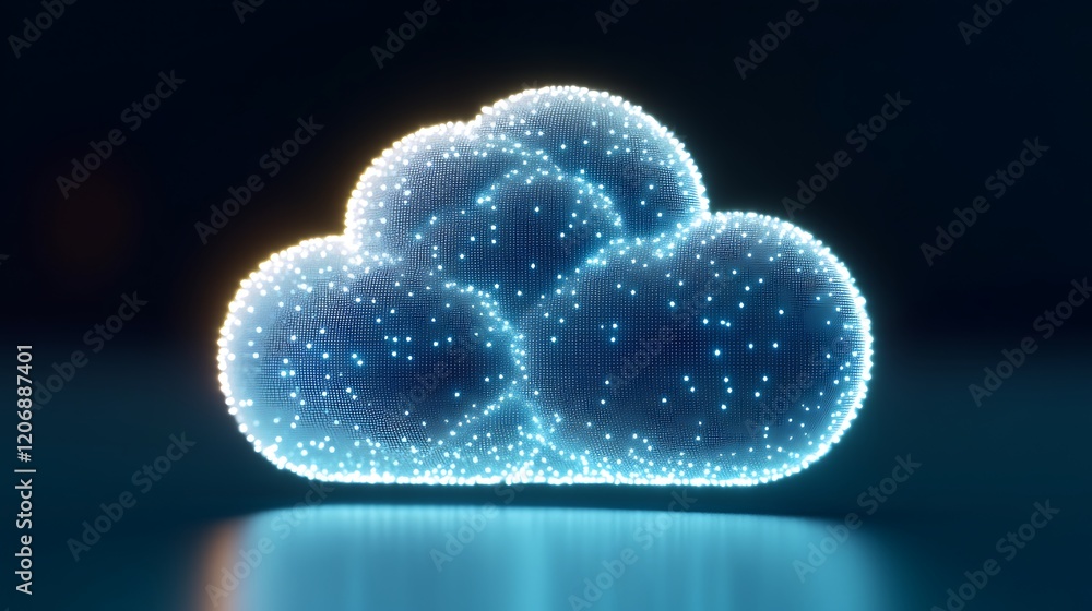 Poster digital representation of a 3d cloud with luminescent particles and futuristic design aesthetic