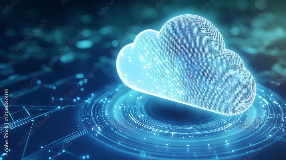 Poster digital representation of a cloud symbolizing technology, data storage, and modern connectivity in c