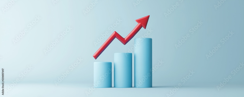 Poster a growing bar graph with a red upward arrow indicates positive trends and progress in data or financ
