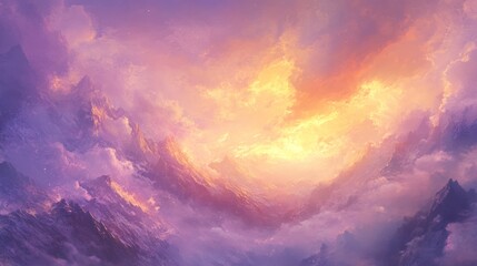 Fototapeta premium Majestic Mountains Bathed in Golden Light Under a Colorful Twilight Sky Landscape