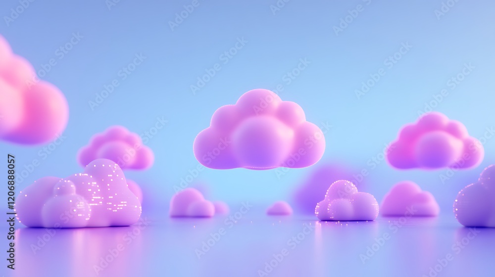 Poster dreamy pastel clouds floating in a serene blue background creating a whimsical and calming atmospher