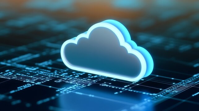 Elegant Cloud Icon Representing Modern Technology and Digital Connectivity on Circuit Board Background