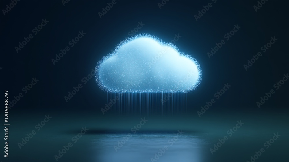 Poster ethereal cloud with glowing effect and rainfall in dark background for modern weather concepts