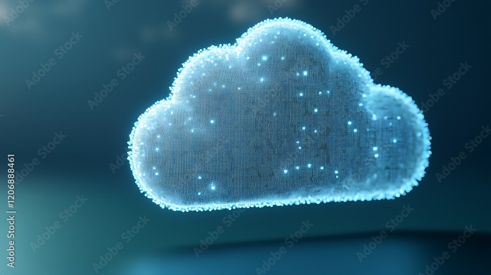 Poster ethereal digital cloud with luminous particles glowing in a dark background representing technology 