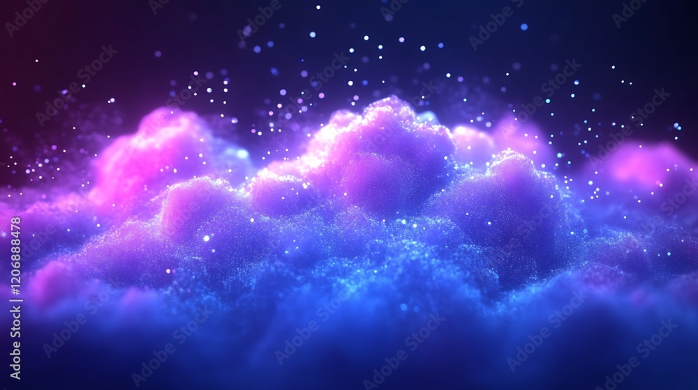Poster ethereal glow of colorful clouds with soft light and sparkling elements in a dreamy atmosphere