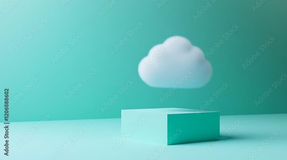 Aufkleber floating cloud above a minimalist turquoise surface with soft shadows and subtle 3d effects