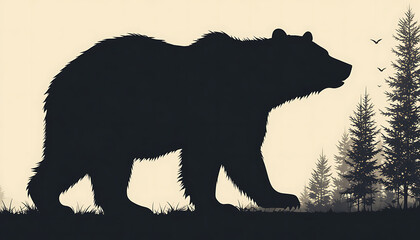 Grizzly or Polar Bear Silhouette Vector, Flat Animal Design.