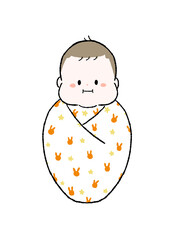おくるみに包まれるかわいい赤ちゃんのイラスト
