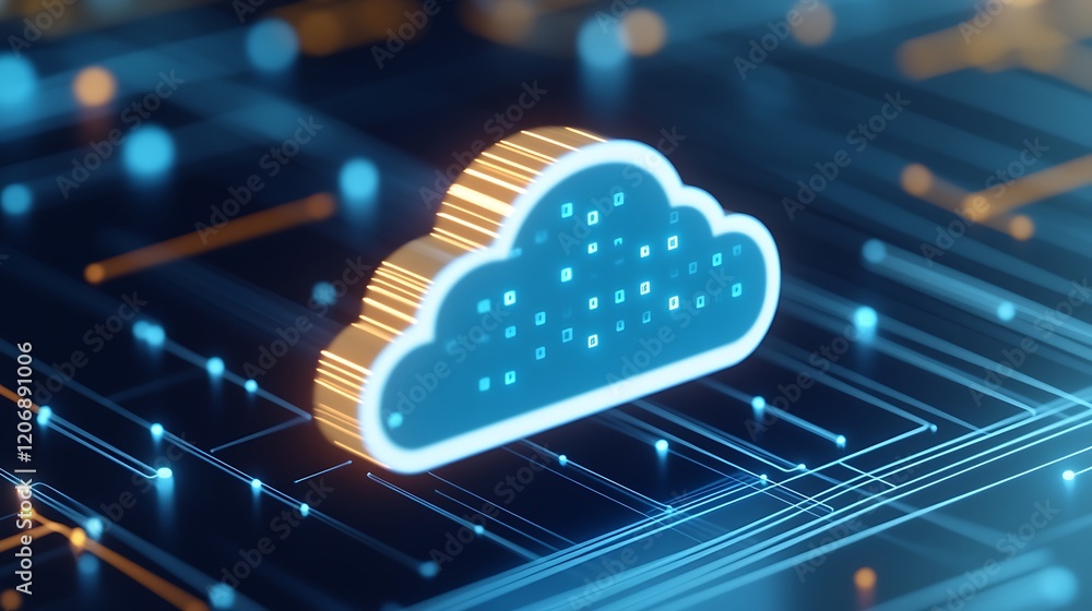 Poster futuristic cloud computing concept with digital circuit design and data transfer illustration