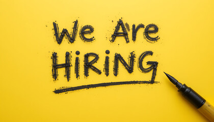 'We Are Hiring 'Text Written on Yellow Background with Marker.