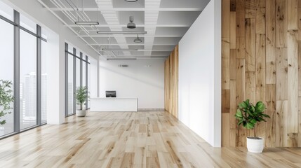 White open space office interior, mock up wall.