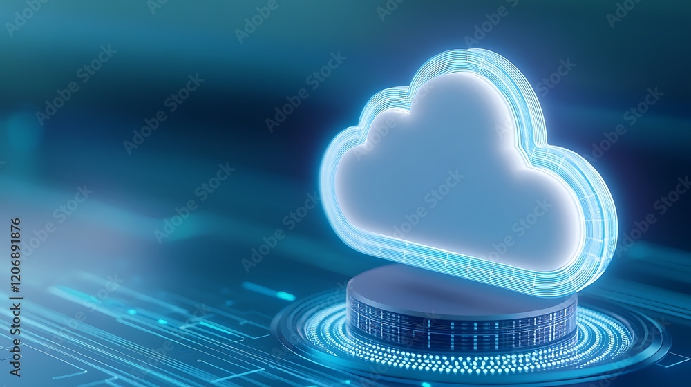 Poster futuristic cloud computing concept with digital elements for technology and innovation background