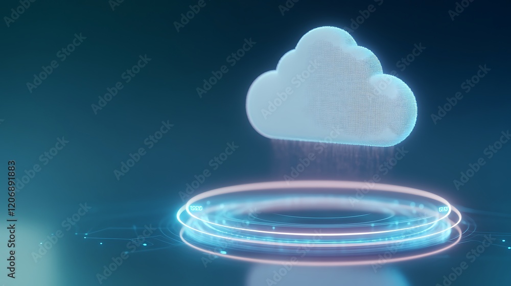 Aufkleber futuristic cloud computing concept with digital hologram and light effects in a sci-fi environment